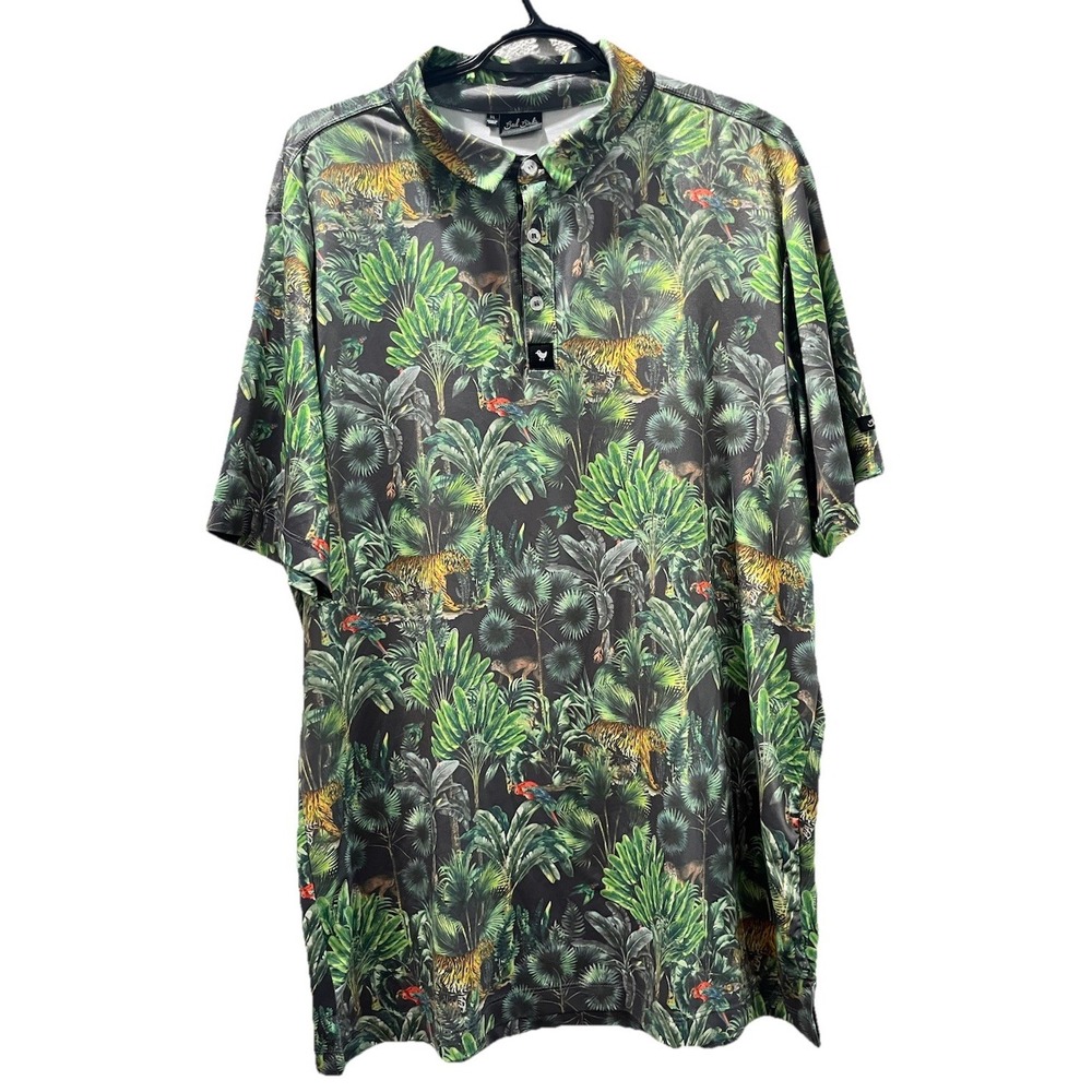 Bad Birdie Wildlife Polo Golf Shirt Tiger Tropical Short Sleeve Men XL